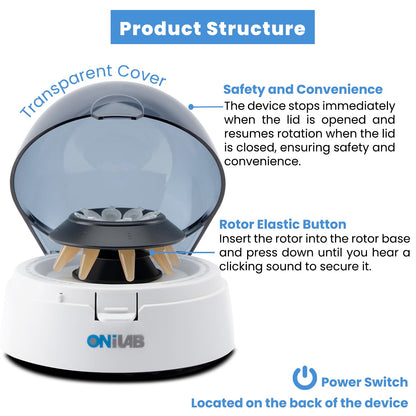 ONiLAB's Scientific Mini Centrifuge 7000RPM, 2680 x g RCF, Lab Benchtop Centrifuge with 2 Rotors for 8 x 0.2/0.5/1.5/2.0ml and 0.2mL×32 PCR Strips, Low Noise≤45dB, 100-240V((ONLY for MICROTUBES)