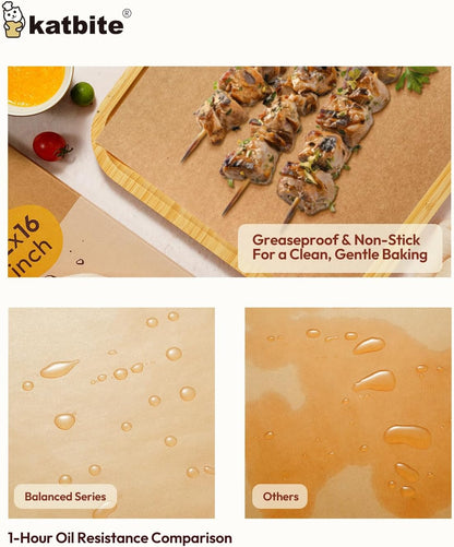 Katbite Parchment Paper Sheets - 220 Pcs Non-Stick Unbleached Baking Paper, 12x16 Inches for Air Fryer & Cooking