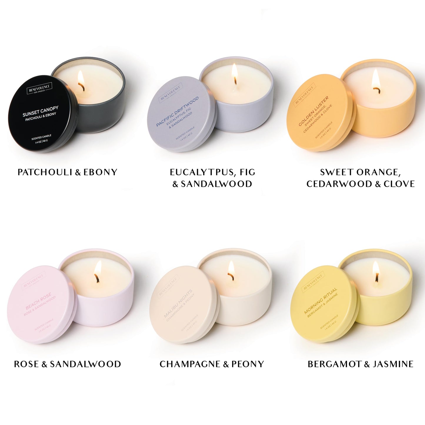Benevolence LA Candle Gift Set – 6 Soy Scented Candles (1.4 oz) | Aromatherapy Candles with Orange, Eucalyptus, Rose & Jasmine | Gift Set Ideas for Women & Men | Ready for Gifting