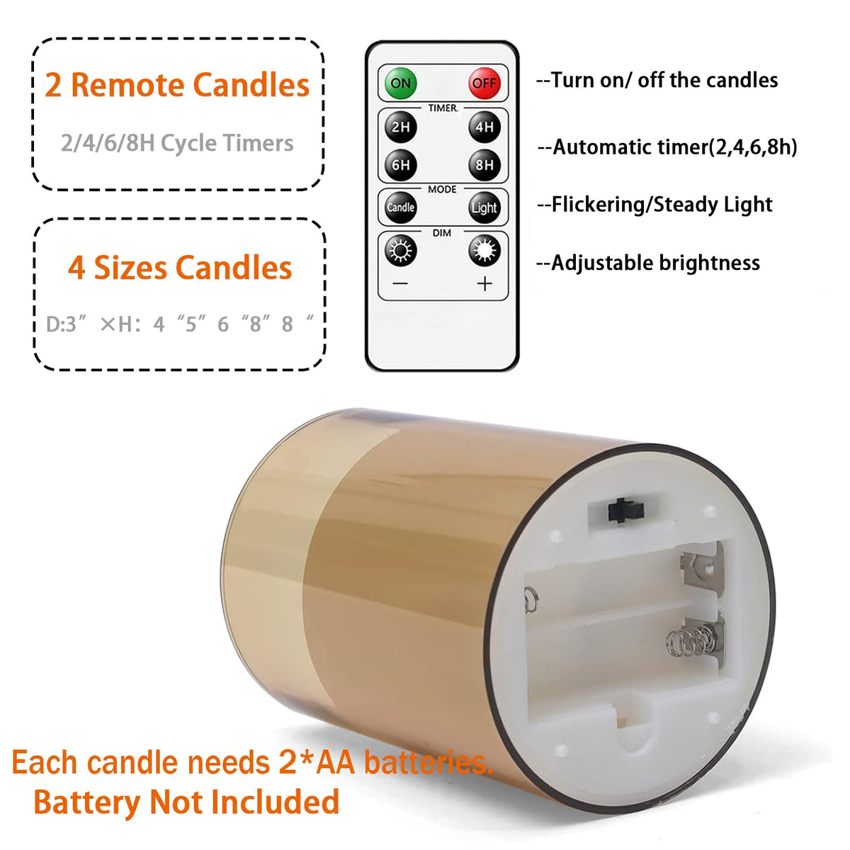 Fo32won Amber LED Flameless Pillar Candles Battery Operated with Remote Timer, 5 Pack 3D Flickering Acrylic Candles for Home Living Room Bedroom Fireplace Wedding Party Holiday Decor & Gift