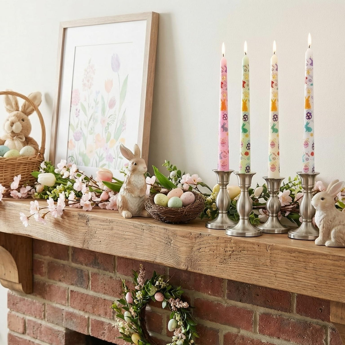 FYBW 4 Pack Easter Printed Taper Candles, 10" Long Decorative Candles with Spring Bunny & Egg Design Decorative Candles for Easter Table & Home Decor