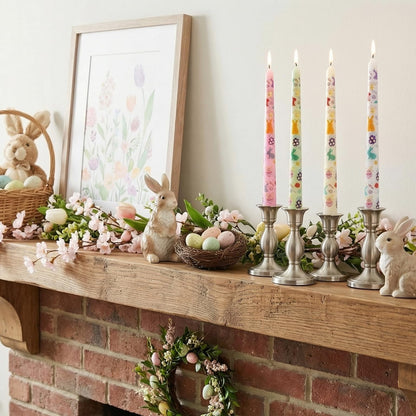 FYBW 4 Pack Easter Printed Taper Candles, 10" Long Decorative Candles with Spring Bunny & Egg Design Decorative Candles for Easter Table & Home Decor