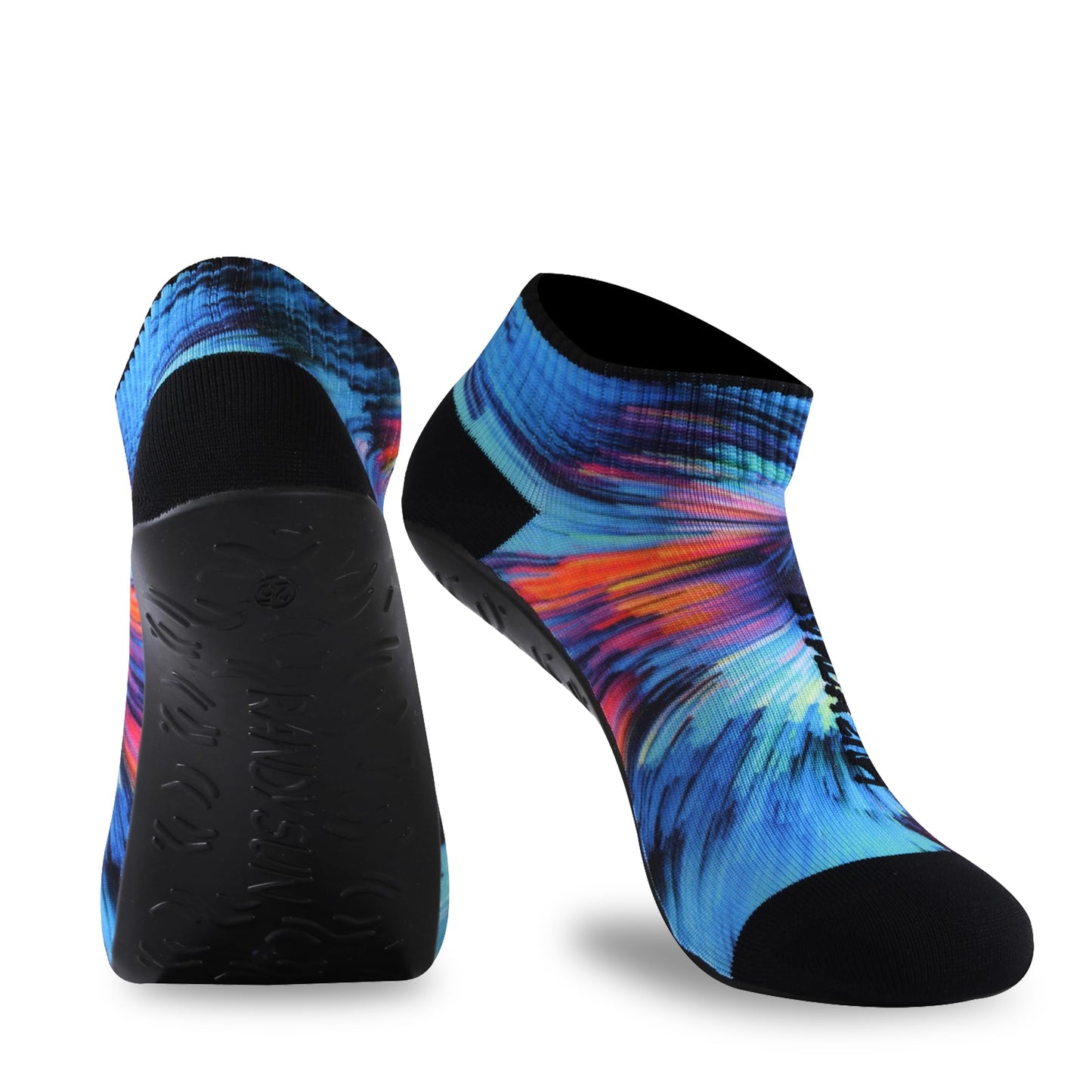 RANDY SUN Unisex Quick-Dry Sand Not Waterproof Socks, Wearable Barefoot Home Fitness Beach Pool Shoes for Surf Swim Yoga Volleyball Provided Protection(1 Pair Blue Printed Low Cut Size 27)