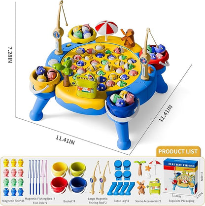 ORANGE OCEAN 70 PCS Magnetic Fishing Table Game for Kids Boys Toddlers Ages 3-5 4-6 Magnetic Fishing Toys with 360° Rotation &amp Sound Birthday Toys Gifts for 3 4 5 6 Year Old Boys Kids 1-8 Playe
