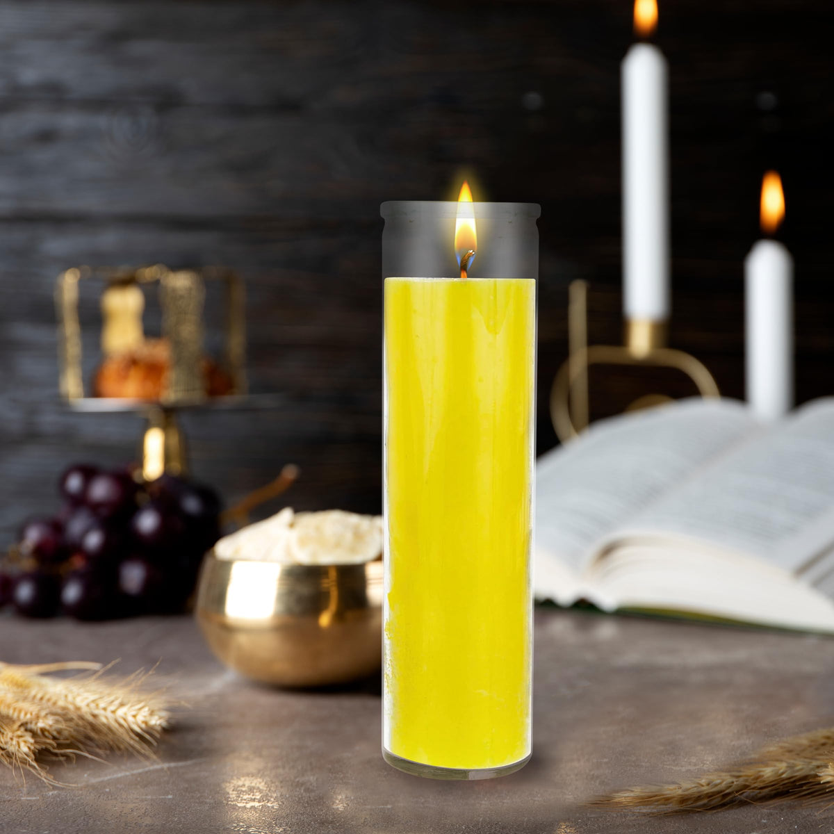 Mega Candles 6 pcs Unscented Yellow 7 Day Glass Container Devotional Prayer Candles, Premium Wax Candle 2 Inch x 8 Inch, Sanctuary, Vigils, Prayers, Blessings, Religious, Memorials, Remembrance