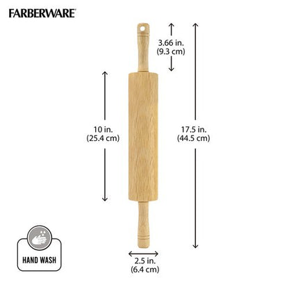 FARBERWARE Classic Wood Rolling Pin, 18-Inch Hardwood Dough Roller for Baking Pizza, Pies, Pastry and Cookies, Ergonomic Handles, Kitchen Essential