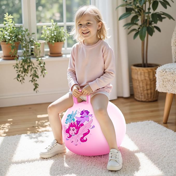 PlayZap Hopper Balls for Kids 3-8 18 Inches Bouncy Ball with Handle Inflatable Bouncing Hopper Jumping Hopping Toys Hippity Hop Girls Boys Gifts Pink