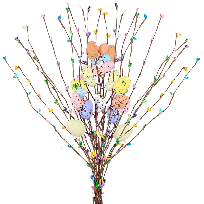 ToBeIT 26pcs Easter Egg Flower Stems Decorations Artificial Easter Spray Vine Eggs Spring Flowers with Easter Egg for Flower Arrangements Wreath Centerpiece