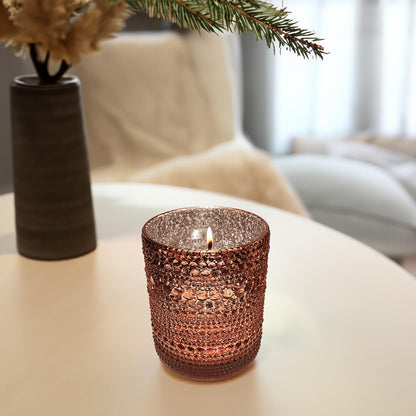 WGV Rustic Dark Pink Trendy Pearly Votive Candle Holder 2.7" x 3.15"H, Mercury Bubbly Bead Textured Glass Tealight Candleholder, Home Accent Décor, 1 Pc