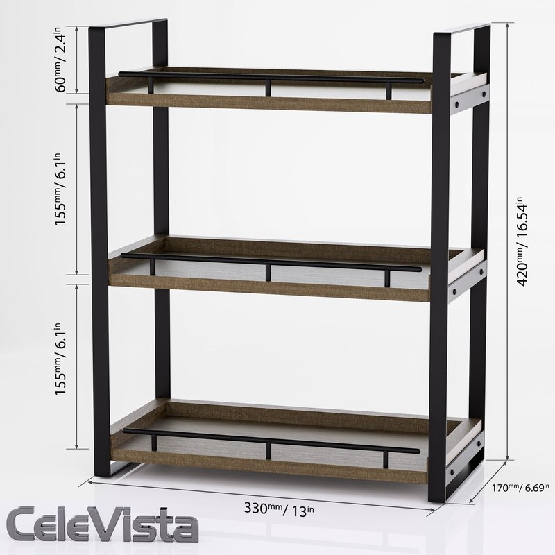 CeleVista Bathroom Counter Organizer, 3 Tier Wood Countertop Shelf for Vanity, Skincare, Makeup, Kitchen Coffee and Sink Storage, with Durable Metal Bracket (Dark Brown)