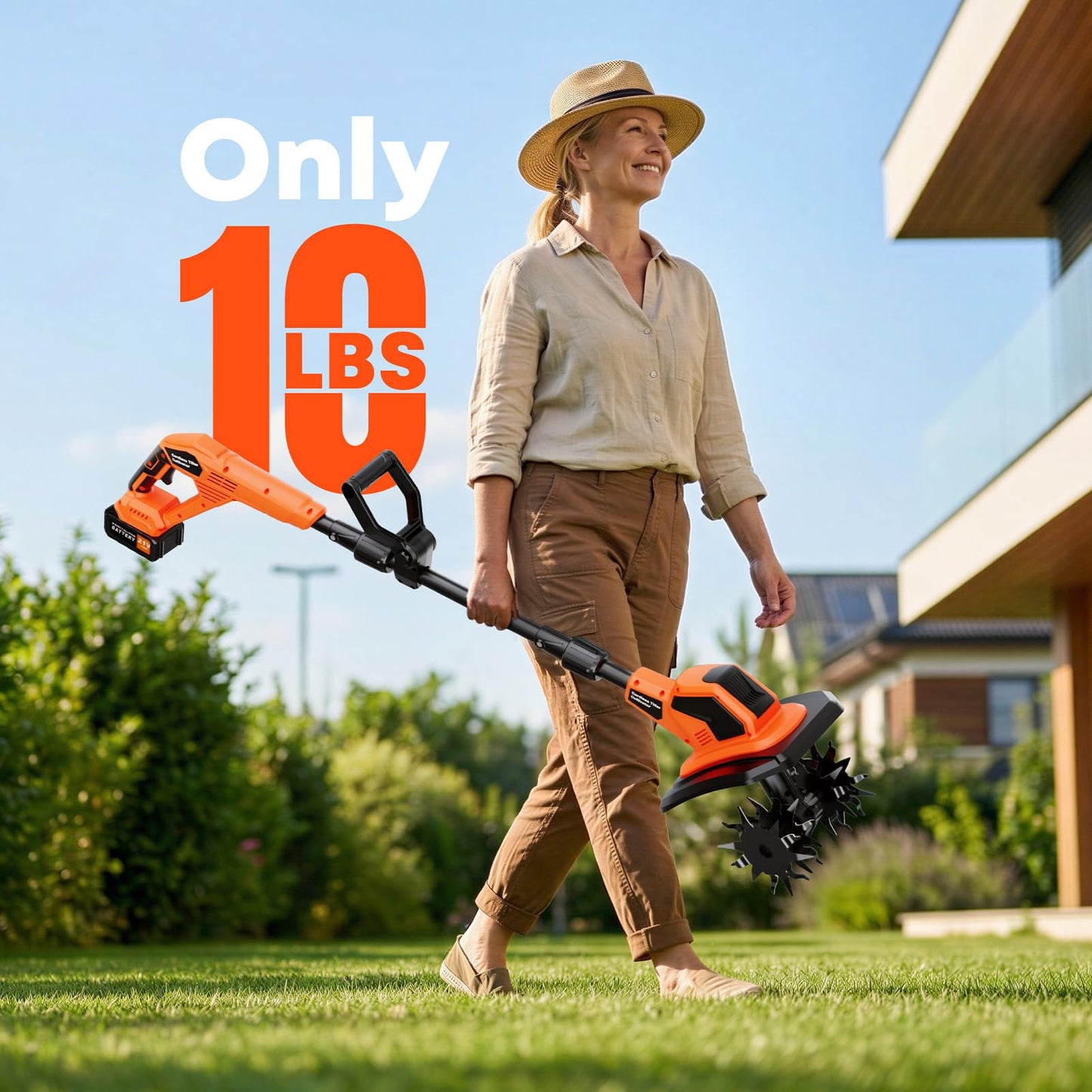 Cordless Electric Garden Tiller Cultivator, 6000mAh Battery Powered Tiller, Lightweight Rototiller for Gardening, 9.5In Tilling Width ＆ 7In Depth, Cultivators for Gardening/Weeding/Soil Cultivation