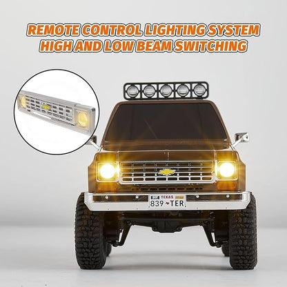 FCX24 FMS 1/24 K5 Chevy Blazer RC Crawler Officially Licensed Mini RC Car Pick Up Truck &amp SUV 2 in 1 4WD 8km/h 2 Speeds Switch Off-Road RC Model with LED Lights for Adults (Brown)