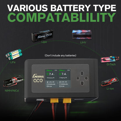 Gens Ace IMARS D300 G-Tech Smart Dual Lipo Charger 16A AC 300W DC 700W Lipo Charge（Black）
