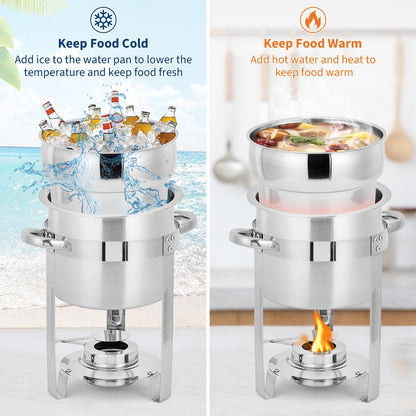 Commercial 11QT Soup Chafer Set, 2 Pack Stainless Steel Round Food Warmers Set with Pot, Notched Lids & Fuel Containers, Soup Warmers Ideal for Buffet Service & Event Catering