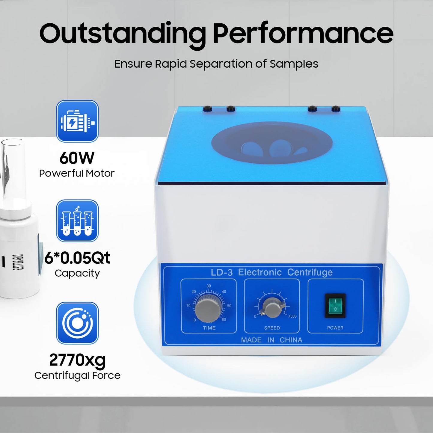 Wanlecy Electric Lab Benchtop Centrifuge, LD-3 Low-Speed 4000rpm Centrifuge Machine 6 Tubes x 50ml, with Timer 0-60min and Speed Control
