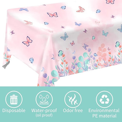 Butterfly Birthday Party Supplies Disposable Paper Plates Napkins Cups Tablecloth and Banner for Butterfly Girl Party Birthday Decorations Serve 25