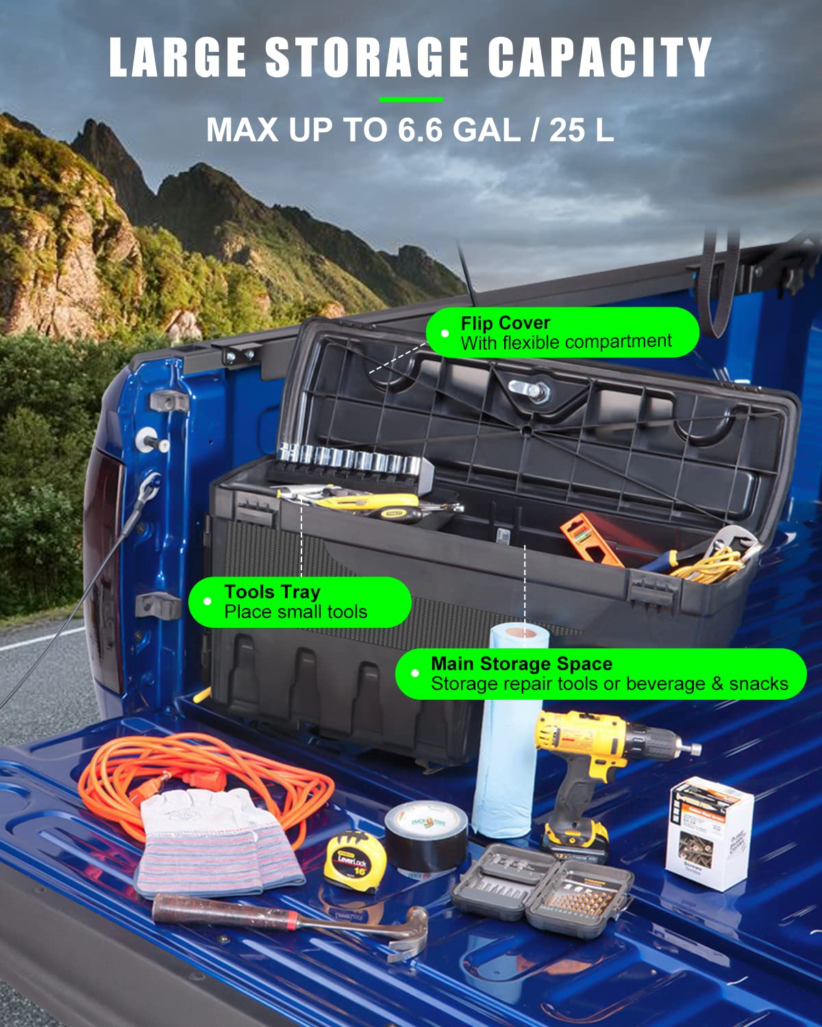 SCITOO Right Passenger Side Truck Bed Tool Box for Ford F-150 2015 2017-2022,Multi-Compartment Dividers Organized Storage,Heavy Duty & No-Drill Installation
