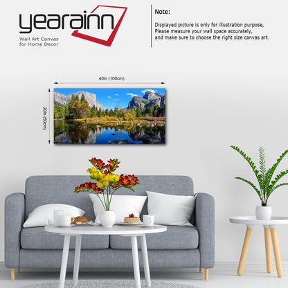 Lake Canvas Wall Art Mountain Picture for Bedroom Living Room Decorations Yosemite National Park Nature Landscape Forest Picture Print on Canvas Artwork for Office Home Wall Decor Framed 20" x 40"