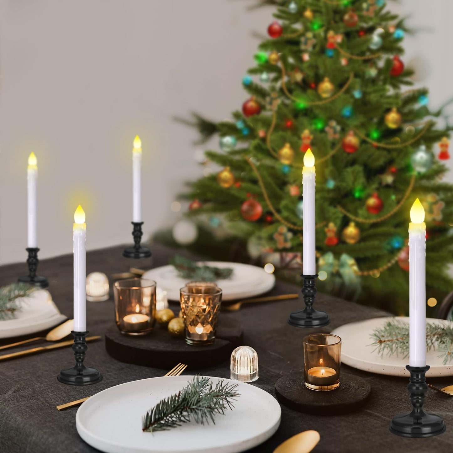 Kithouse Flameless Candles 10 Pack Battery Operated Window Candles with Drip Texture,Remote Timer,10 Removable Candle Holders,Suction Cups,20 AA Batteries for Home Decor Christmas Wedding (Black)