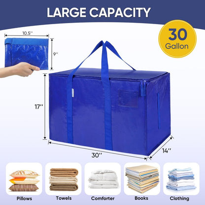 TICONN 2 Pack Extra Large Moving Bags with Zippers & Carrying Handles, Heavy-Duty Storage Tote Moving Boxes for Space Saving (2 PK, 30 Gallon)