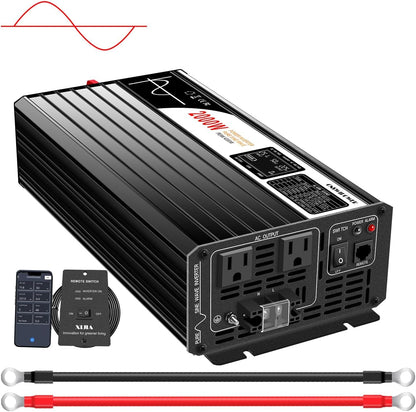 Xijia 2000W Pure Sine Wave Inverter，24V to 120V AC Converter for Home，Solar Systems，Remote and Bluetooth Control for Truck，Camping，with 2 20A AC Socket，Surge Power 4000W