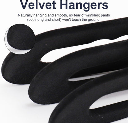Velvet Pants Hangers - 16 Pack Black Non-Slip Hangers with 360° Swivel Hook | Space-Saving for Heavy Pants & Jeans