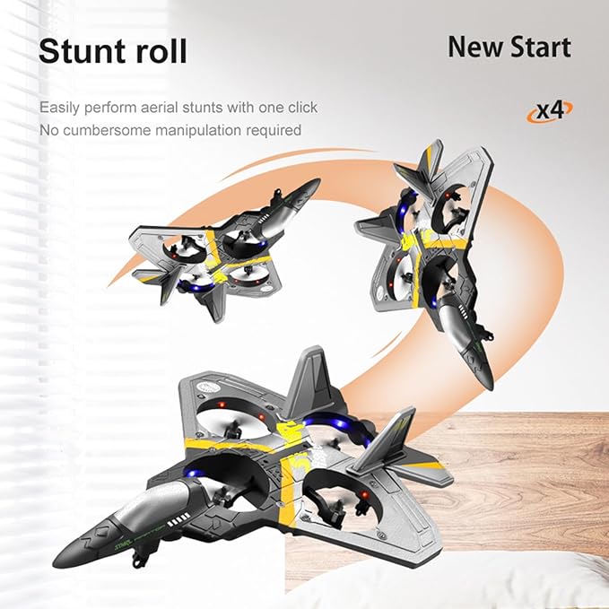 V17 Remote Control Airplane RC Planes RC Fighter Jet Toy for Kids Adults 8-16 Remote Control Planes with LED Light 2 Batteries 360° Stunt Spin Durable Foam Gifts for Boys (Grey + 2 Batteries)