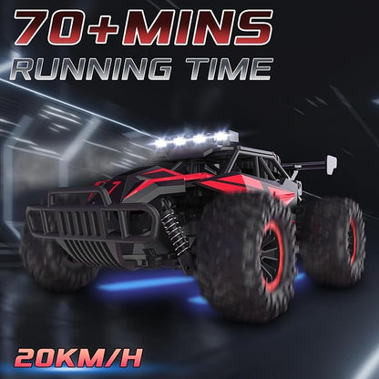 1:16 Scale Remote Control Car 20 Km/h High Speed Remote Control Truck Off Road RC Monster Vehicle with LED Headlights and Chassis Lights Electric Toy for Boys Kids and Adults