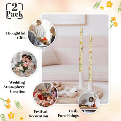 Taper Candles 10 Inch Print Candle Handmade Unscented Grass Iris Long Candles 2 Pack Twisted Candlesticks for Wedding Home Decoration Gifts