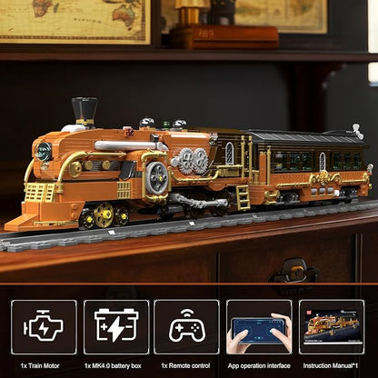 Mould King 12046 Steampunk Train Building Set Western Train with Track Buildable Model with Battery Display Model Toy for Adults Collection Enthusiasts (1954 Pieces)