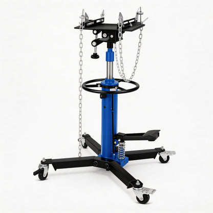Hydraulic Transmission Jack, 1322 LB Capacity, 34-68 in, Heavy Duty Telescopic Transmission Jack Lift with Foot Pedal, 30° Tilt Saddle & 360° Swivel Wheels for Garage & Shop, Blue