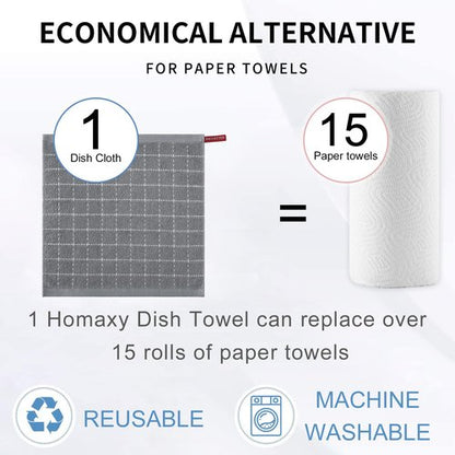 Homaxy 100% Cotton Terry Kitchen Dish Cloths, Ultra Soft and Absorbent Dish Towels for Kitchen, Suitable for Drying and Washing Dishes, 6 Pack, 12 x 12 Inches, Grey