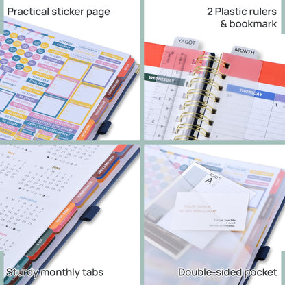 POPRUN Teacher Lesson Planner 2026-2027, Large Size 8.5"x 11", Weekly Academic Year Calendar, July 2026 - June 2027, Hardcover Classroom Agenda Calendar with Monthly Tabs, Pockets and Stickers - Night Sky Blue