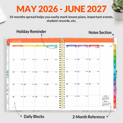 SUNEE Teacher Planner 2026-2027 Academic Year, Lite Lesson Planner Book with 7 Periods Jul 2026 - Jun 2027, 8.5"x11" Daily Weekly and Monthly Organizers, Plan Book with Pocket, Color Tabs, Full Leaf