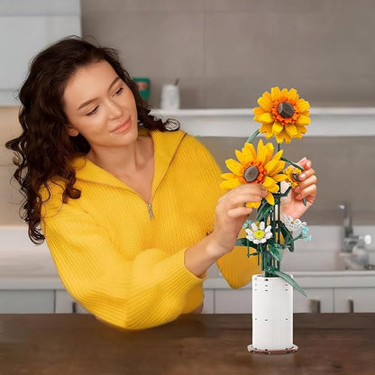 BlockPro Upgrade Sunflower Building Set for Adults Teens Botanical Collection Flower Bouquet with Vase Gift for Birthday Mother's Day Anniversary Pretty Home Decor for Flower Lovers (821pcs)