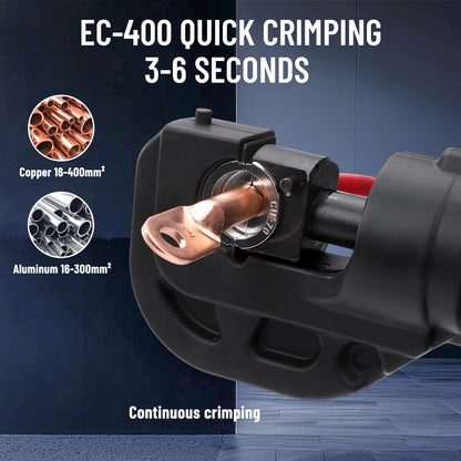 Hydraulic Crimping Tool 12TON Battery Powered 120KN 21V Lithium-Ion 360° Rotating Head for Confined Spaces 3-6 Sec Fast Crimping 6AWG-800MCM with 12 Dies