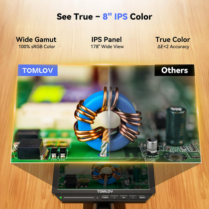TOMLOV Autofocus 4K Digital Microscope: 8" TM4K-AF Flex Arm HDMI Micro Soldering Microscopes for Adults, Side Lights Coin Microscope, 52MP LCD Microscopes with Screen, Electronics Repair Mat,16GB