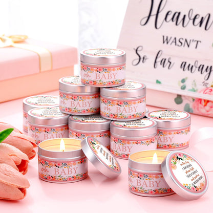 Funtery 12 Pcs Baby Shower Party Favors for Guests Baby Shower Candles Lavender Scented Candle Rustic Tealights Candles Gender Reveal Return Gifts(Floral)