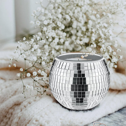 Quaocens 6 PCS Disco Ball Silver Votive Candle Holders,Glass Mirror Candle Holder Disco Ball Candle Holder Discos Balls Candle Vase Can Be Used for Wedding,Dining Table,Party Discos Decoration