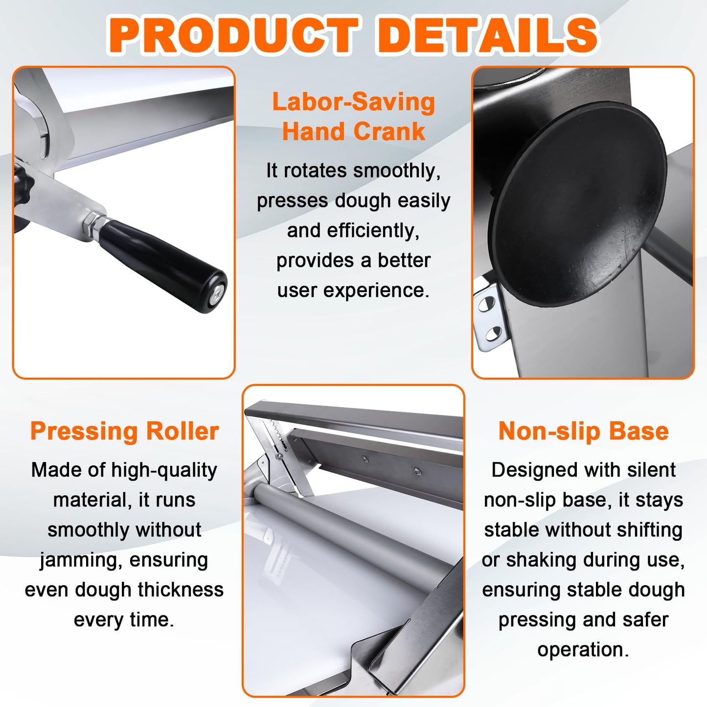 15.5" Folding Dough Sheeter, Manual Dough Roller Machine, Stainless Steel Adjustable Thickness 2-25mm, Countertop Dough Sheeter for Home and Commercial Use