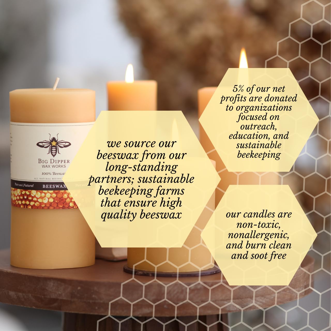 Big Dipper Wax Works 100% Pure Beeswax Pillar Candle, Extra Large 3" x 9", 110 Hour Burn, Handcrafted Honey Aroma, Clean Soot-Free, Eco-Friendly Cotton Wick for Home Décor, Weddings & Meditation