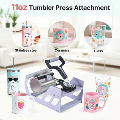 Slendor Heat Press Machine 12x15 inch, 5 in 1 360-Degree Swing Away Digital T Shirt Pressing Machine Multifunction Heat Transfer Sublimation Combo for T Shirts Mugs Hat Plate Cap, Lavender