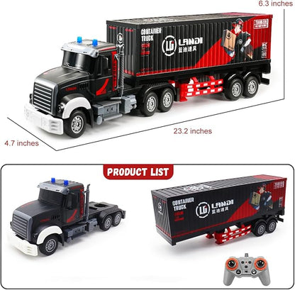 RC Semi Truck 23.6 Inch Remote Control Semi Truck and Trailer Toy Semi Truck Toy 2.4Ghz with Sound and Lights Container 1/24 RC Construction Vehicles Toy for Kids &amp Boys
