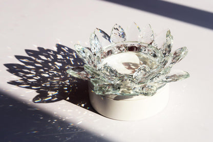 Crystal Lotus Flower Tealight Candle Holder, Clear, 7.48in