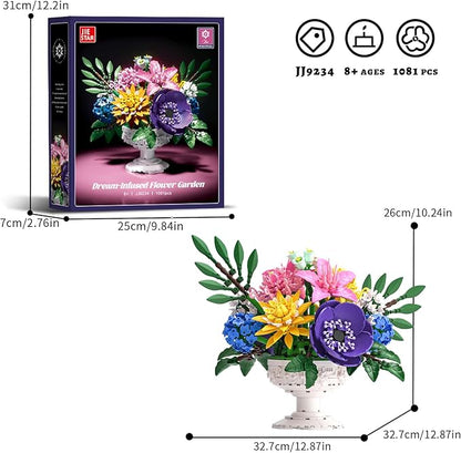 Flowers Bouquet Botanicals Collection Building Sets with Vase Artificial Flowers Arrangement Building Toys Pretty Home Decor Table Decor Birthday Gifts for Women Gf Adults Girls Age 14+ (1081 PCS)