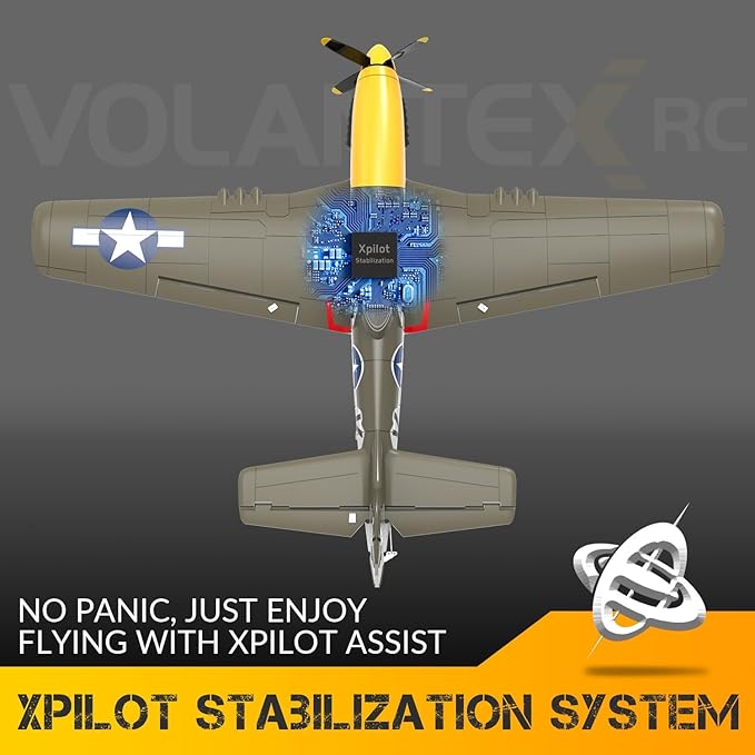 P51 Mustang RC Plane Brushless 4 Channel - VOLANTEXR 500mm RC Planes with XPilot Stabilizer &amp 3D Aerobatic RC Airplanes for Adults 2 Batteries