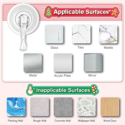 VIS'V Wreath Hanger, Large Suction Cup Wreath Hooks with Wipes, Heavy Duty, 22 LB Capacity, Removable and Reusable, Clear, 6 Pcs