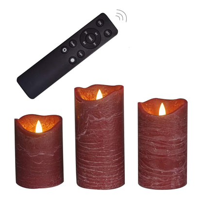 iZAN 3 Pack Real Wax Flameless Candles Battery Operated LED Pillar Flickering Realistic Electric Candle Gift Sets with Remote Control and Cycling 24 Hours Timer 3”D X 4" 5" 6" H (Burgundy)