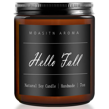MOASITN Hello Fall Scented Candles for Home| Natural Soy Fall Candle| Handmade Long Lasting Aromatherapy Candle| Jar Candel Gift for Women,Men| as Halloween,Birthday,Relaxing Gifts| 7oz