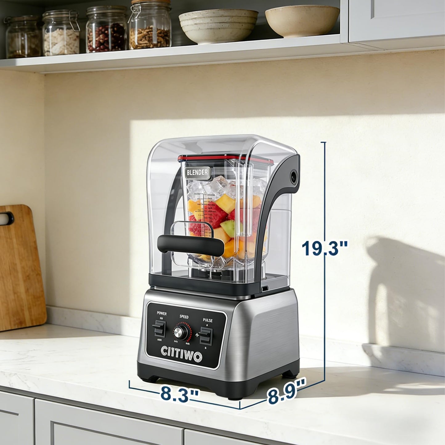 Cittiwo Commercial Blender Heavy Duty Restaurant with 64oz Jar, 2200W Professional-Grade Smoothie Blender, Ice Crush, Frozen Drinks, Quiet Shield, Self-Cleaning